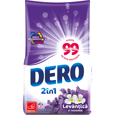 DERO 2in1 Detergent Rufe Pudra Manual Lavantica si Iasomie 1,4 Kg